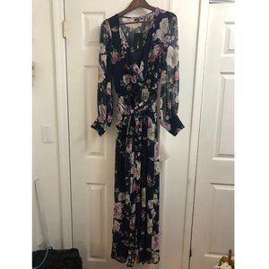 FasionNova Chiffon Flower Floral Jumpsuit Navy